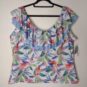 NWT Outdoor Oasis Women's White Tropical/Removable Straps Swimsuit Top 3X
